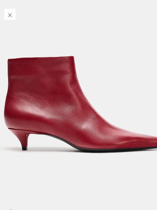 Zara Shoes - Zara Women's Red Leather Kitten Heel Ankle Boots